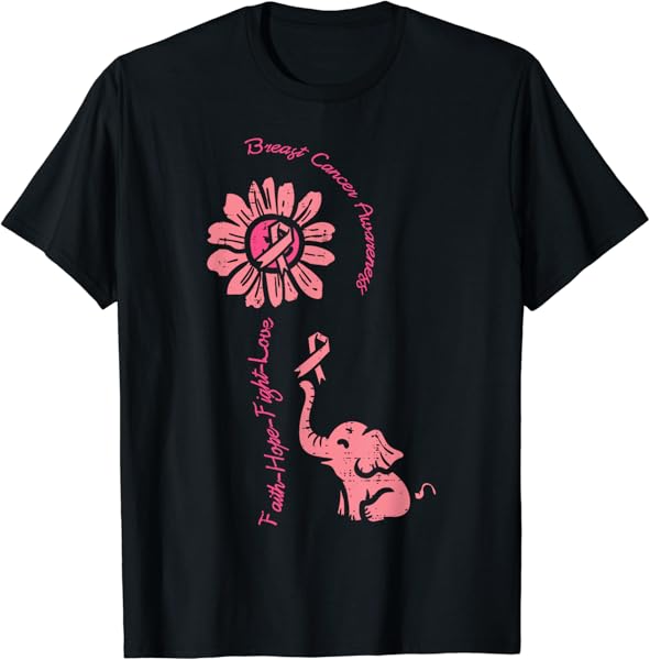 Breast Cancer Awareness Sunflower Elephant Faith Women Kids T-Shirt