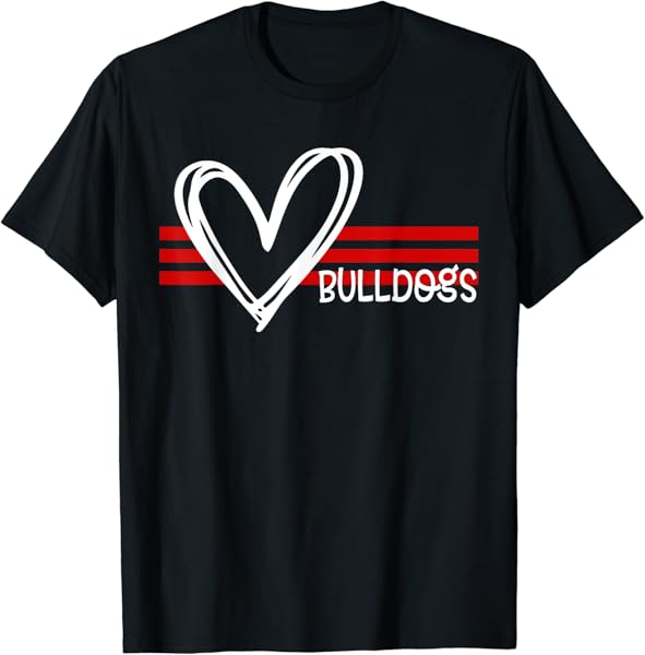 Bulldogs Team Pride School Spirit White Red Heart Shirt T-Shirt