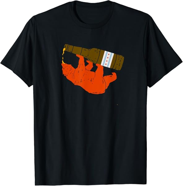 CHICAGO BEER DRINKING Funny Drunk Orange Bear T Shirt T-Shirt