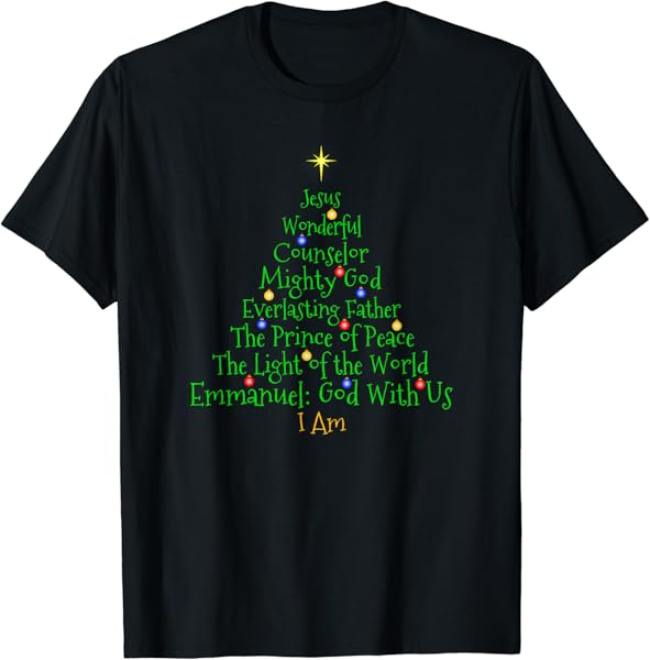 Christian Christmas Shirts Bible Names of Jesus Tree Shaped T-Shirt