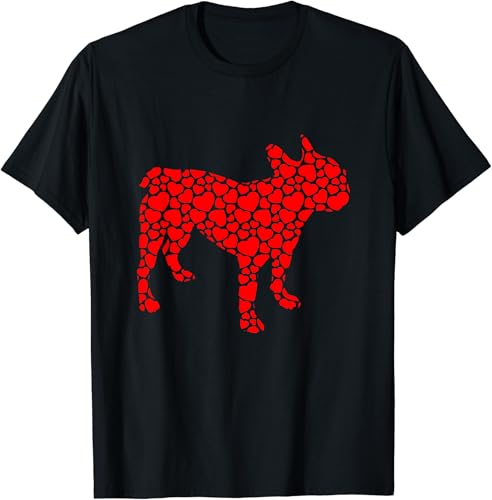 Camiseta de San Valentín con forma de corazón Bulldog francés Negro -