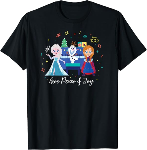 Disney 100 Frozen Christmas Elsa Anna Olaf Love Peace & Joy T-Shirt
