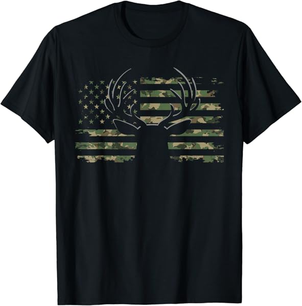 American Flag Camouflage Outdoor Antlers Deer T-Shirt