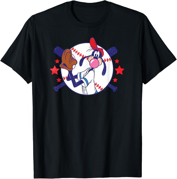 Disney Goofy Baseball Pitcher Bubble Gum Distressed T-Shirt