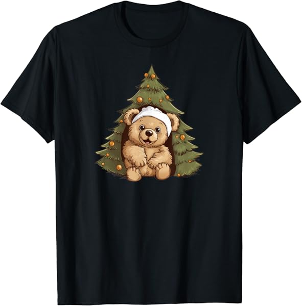 Cute Christmas Tree With A Teddy Bear Peeking Out T-Shirt