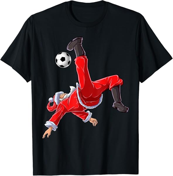 Christmas Santa Soccer Bicycle Kick Xmas Boys Men Ball Sports T-Shirt