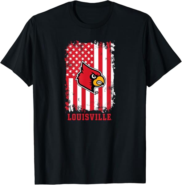 Louisville Cardinals Patriotic Retro American Flag Black T-Shirt
