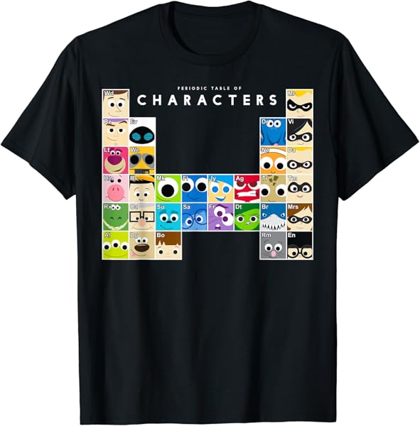 Disney Pixar Collection Color Periodic Table Of Characters T-Shirt