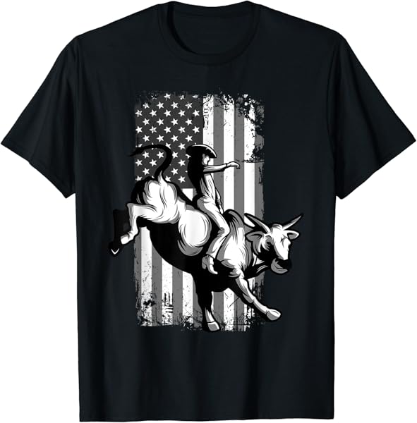 Rodeo Bull Rider Patriotic American USA Flag For Cowboys T-Shirt