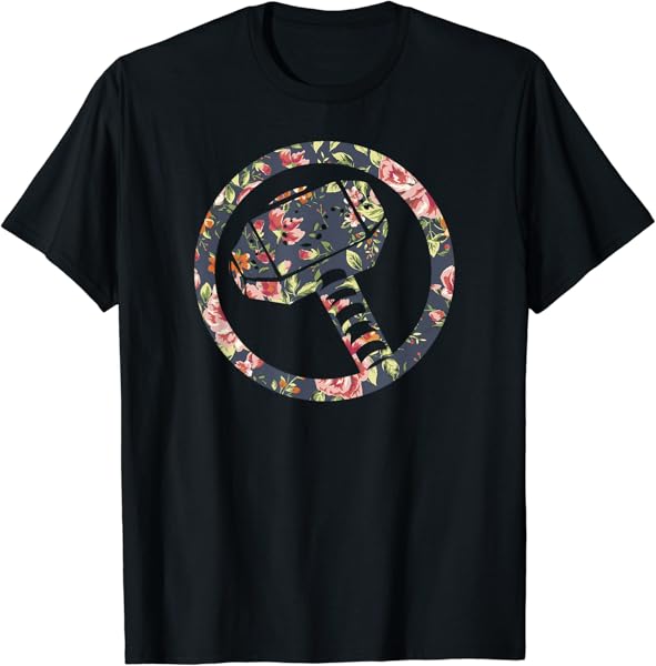 Marvel Thor Floral Print Hammer Comic Icon T-Shirt