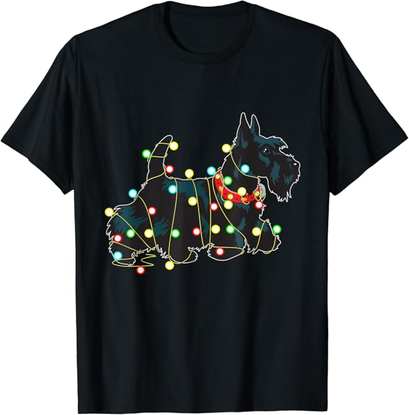 Christmas Lights Scottie Dog Lover Funny Xmas Gift T-Shirt
