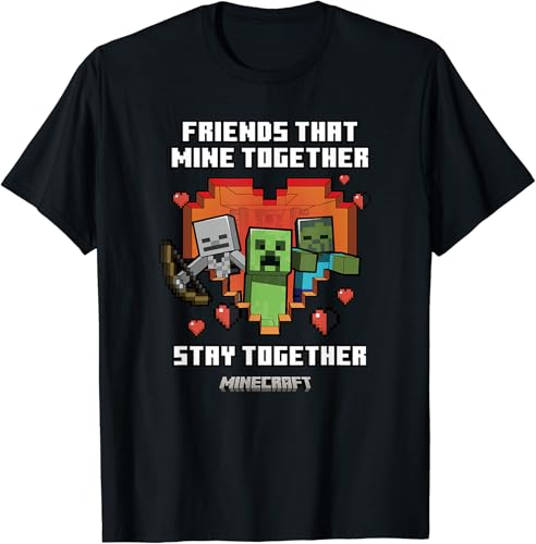 Minecraft Camiseta de San Valentín Friends That Mine Together Mobs Negro -