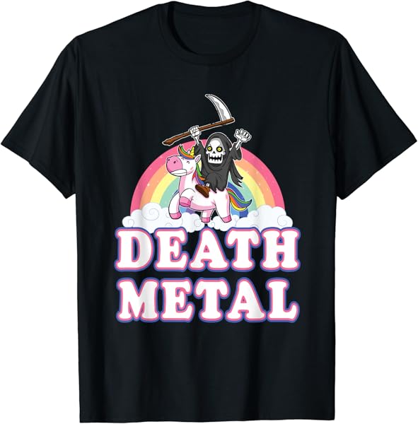 Death Metal Rock Music Halloween Grim Reaper Riding Unicorn T-Shirt