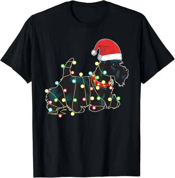 Christmas Lights Scottie Dog Lover Funny Xmas Gift T-Shirt