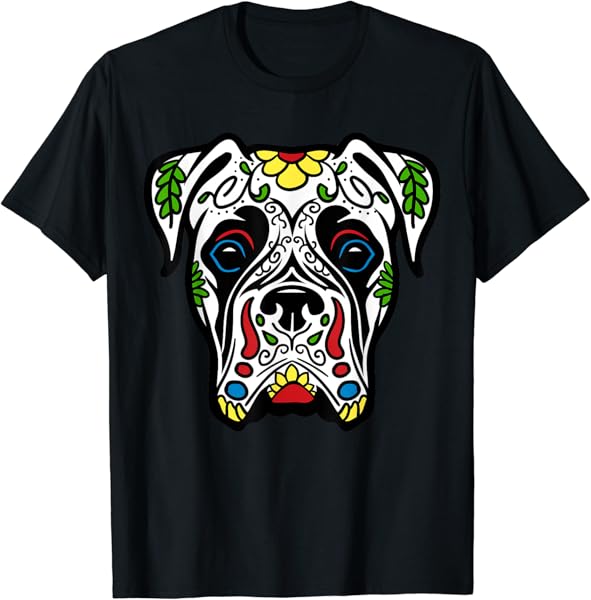 Boxer In White - Dead Sugar Skull Dog Gift T-Shirt