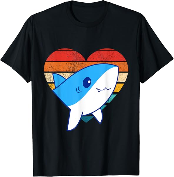 Cute Shark Design Retro Heart Shape Vintage T-Shirt