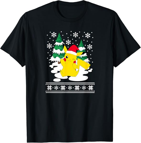 Pokémon - Pikachu Christmas Snowy Pattern T-Shirt