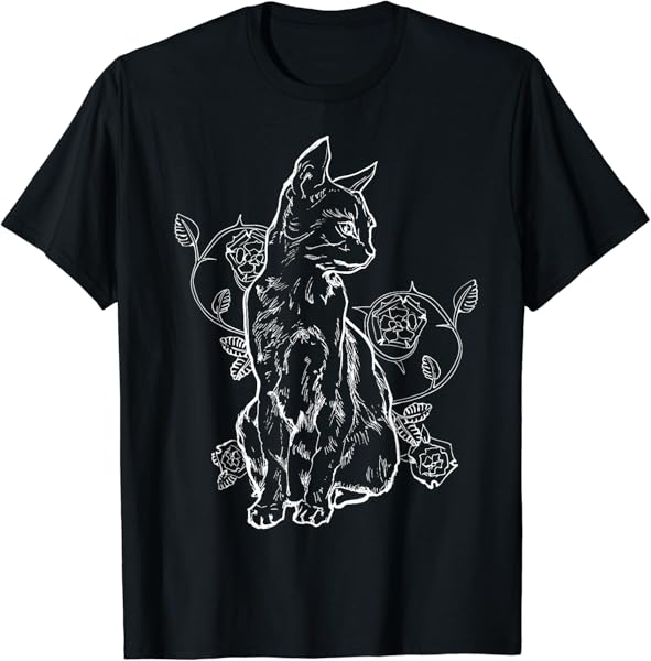 Black Roses Alt Aesthetic Nu Goth Teen Goth Cat T-Shirt