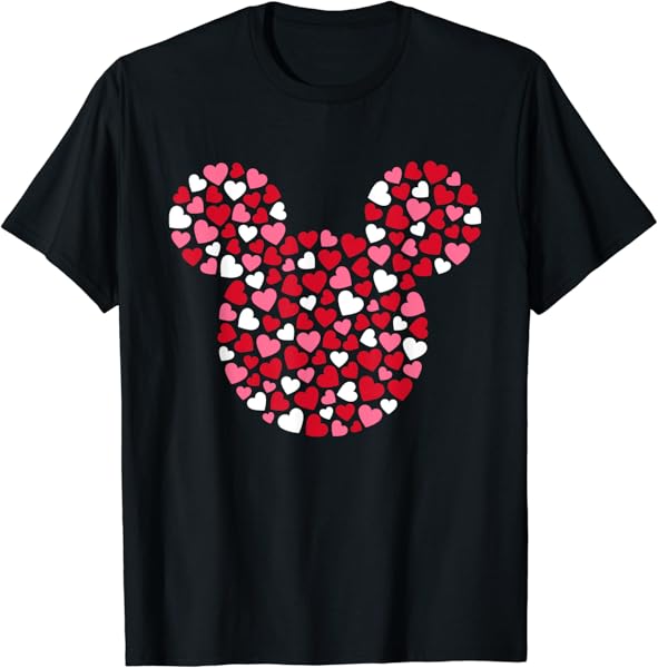 Disney Mickey Mouse Icon Pink Hearts Valentine\'s Day T-Shirt