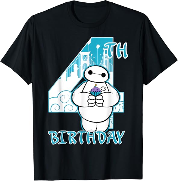 Disney Big Hero 6 Baymax 4th Birthday Cupcake Portrait T-Shirt
