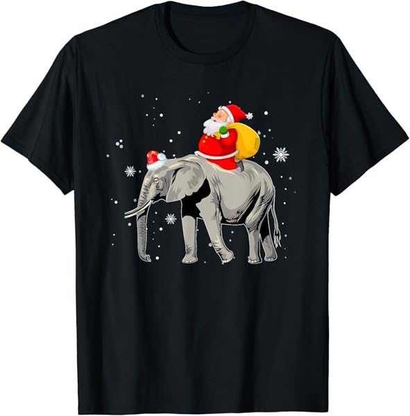 Elephant Christmas Tree Light Hat Xmas Santa Riding Elephant T-Shirt