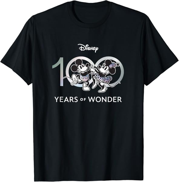 Disney 100 Years of Wonder Mickey & Minnie Dancing Retro Short Sleeve T-Shirt, Black, Small