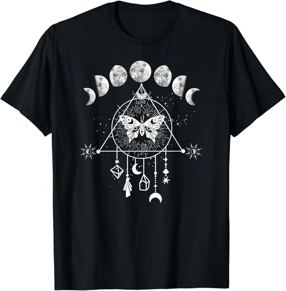 Celestial Moon phase Moth Crystals Stars Vintage design T-Shirt