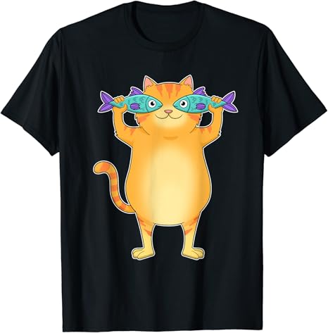 脂肪猫キャッチ魚魚魚目ペットキティ愛好家かわいい Tシャツ 脂肪猫キャッチ魚魚魚目ペットキティ愛好家かわいい Tシャツ