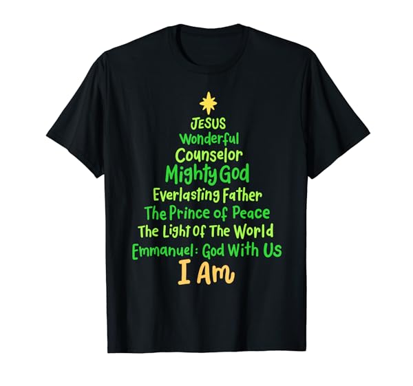 Christian Christmas Jesus Bible Names Xmas Tree Shaped T-Shirt