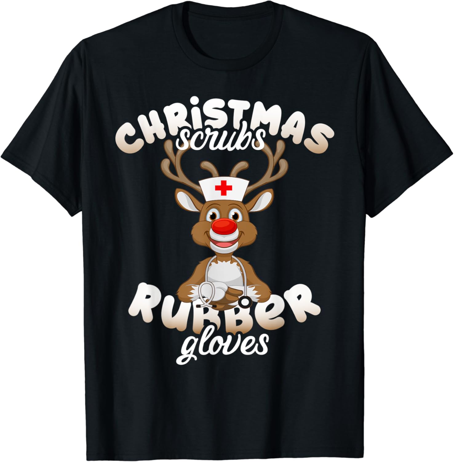 Christmas Scrub Top Reindeer Scrubs Rubber Gloves Nurses T
