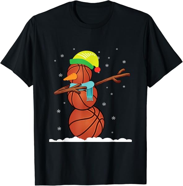 Dab Snowman Made Of Basketball Balls Christmas Gift T-Shirt