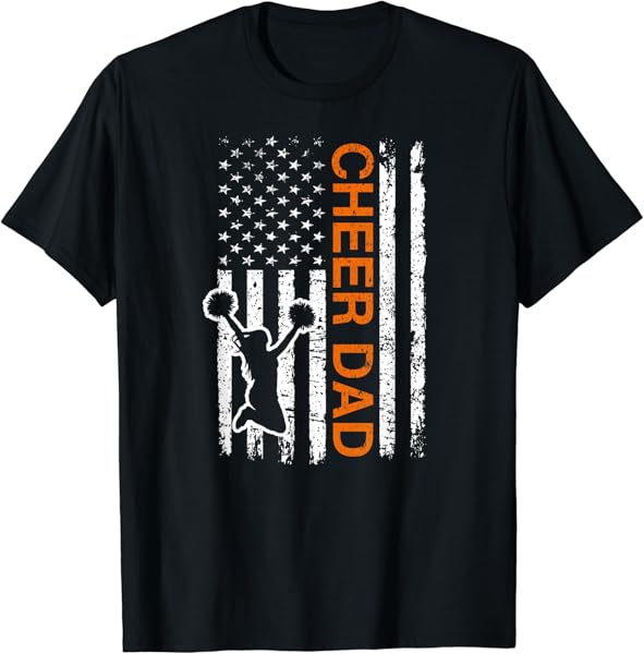 Cheer Dad Flag Orange Cheerleading T-Shirt