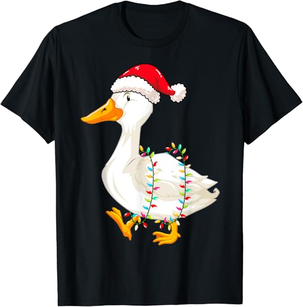 Christmas Lights Duck Wearing Xmas Hat - Duck Swan Lover T-Shirt