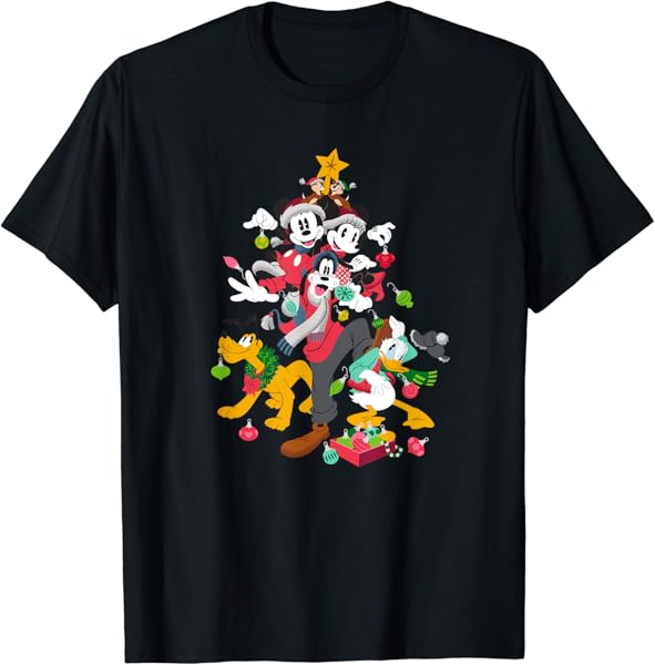 Disney Mickey Minnie Goofy Pluto Chip Dale Christmas Tree T-Shirt
