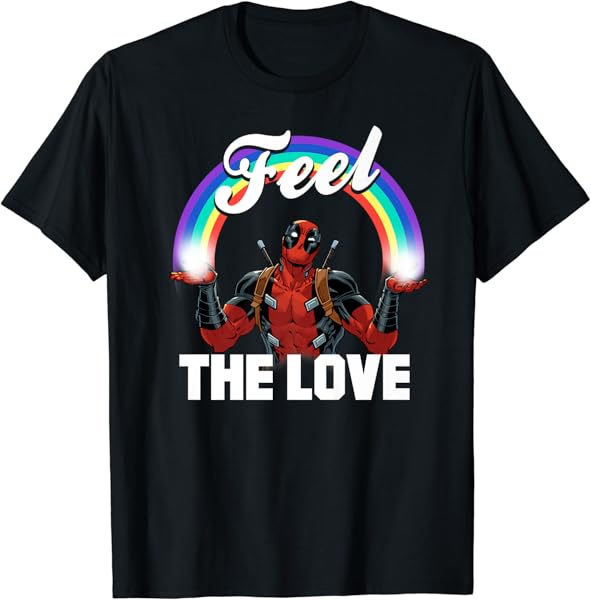 Marvel Deadpool Feel The LOVE Full Rainbow Premium T-Shirt Premium T-Shirt