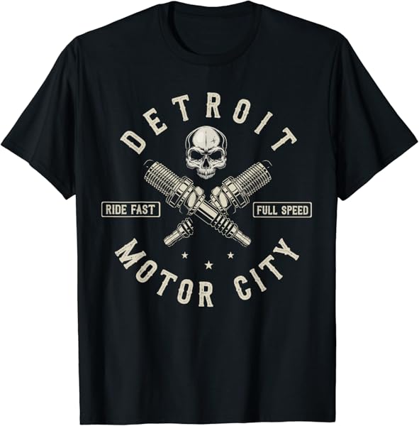 Detroit Michigan Motor City Spark Plug Wings Ride Fast Speed T-Shirt