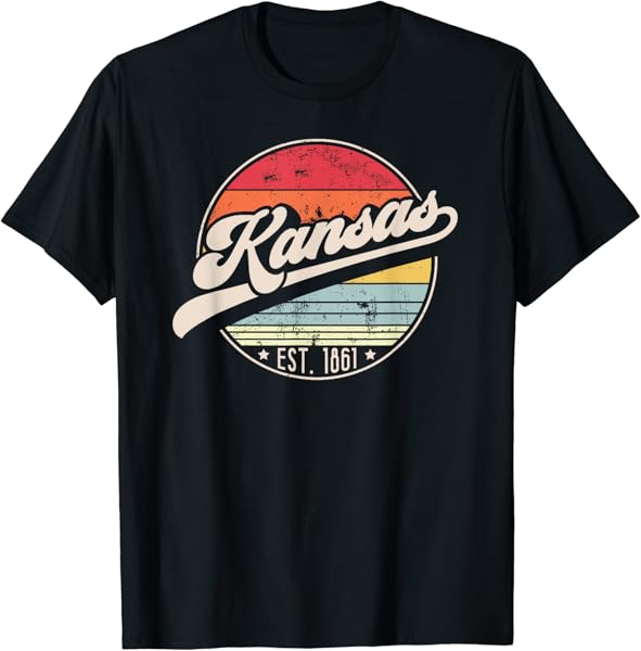 Retro Kansas Home State KS Cool 70s Style Sunset T-Shirt