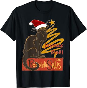 Amazon Com Joyeux Noel Le Chat Noir With Stylized Golden Tree T Shirt Clothing Shoes Jewelry