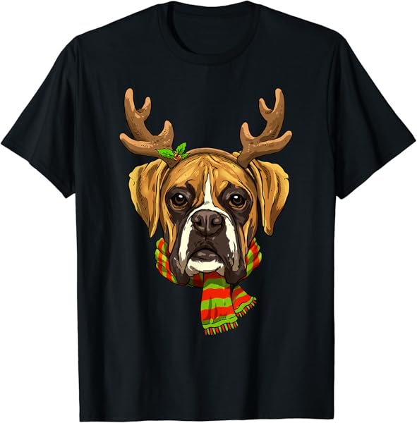 Boxer Dog Reindeer Christmas Shirt Xmas Boxer Dog Lover T-Shirt