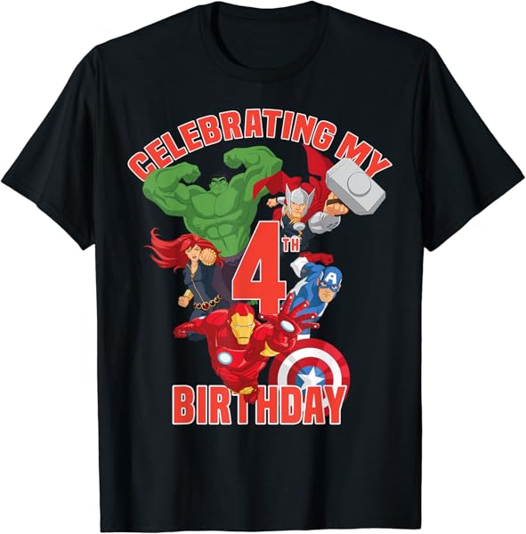 Marvel Avengers Celebrating My 4th Birthday T-Shirt