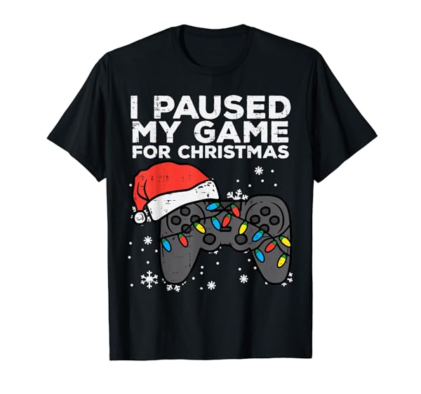 Paused My Game Christmas Gamer Xmas Men Boys Kids Youth Teen T-Shirt