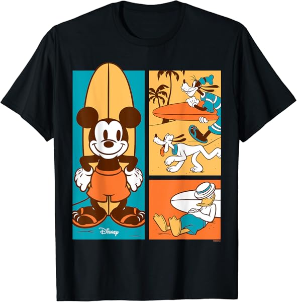 Disney - Mickey Donald Goofy Pluto Surfer Beach T-Shirt