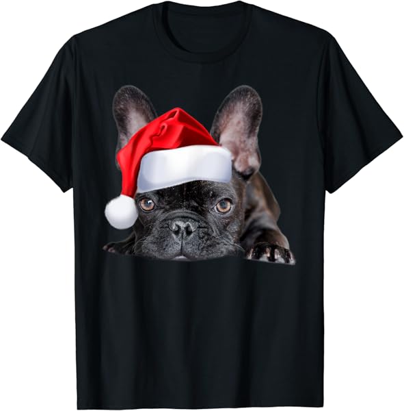 Cute French Bulldog Santa Hat Frenchie Image Christmas Gift T-Shirt