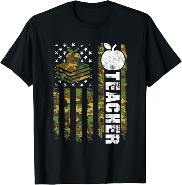 American Flag Camouflage Teacher Patriotic 4th Of July T-Shirt