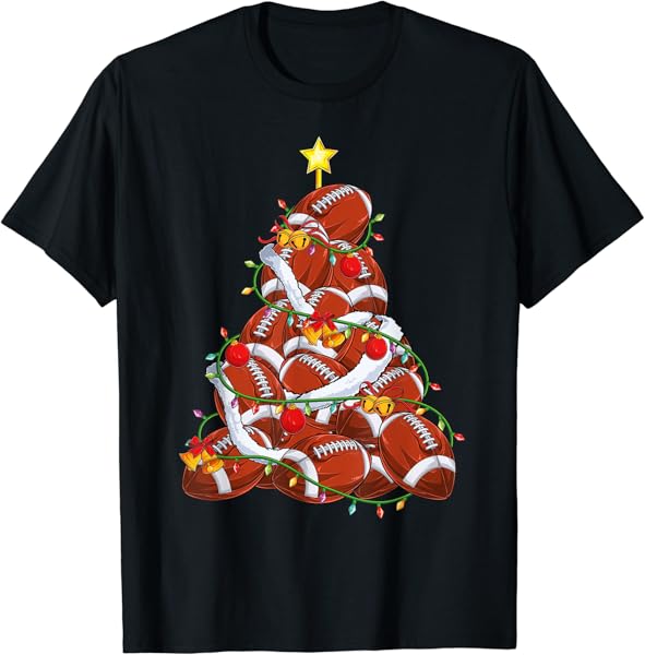 American Football Christmas Tree Xmas Pajamas player coach T-Shirt