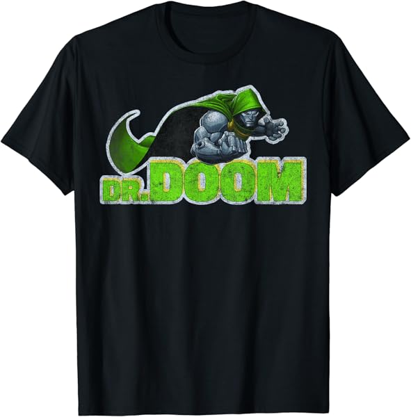 Marvel Dr. Doom Metal Armor Distressed Text T-Shirt
