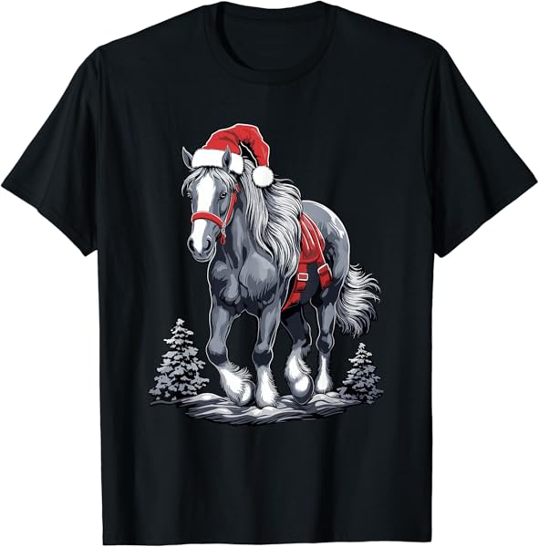Cute Horse Christmas Santa Hat Xmas Pony Pajama T-Shirt