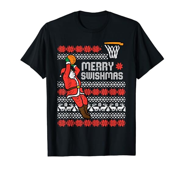 Merry Swishmas Basketball Ugly Christmas Xmas Men Boys Kids T-Shirt