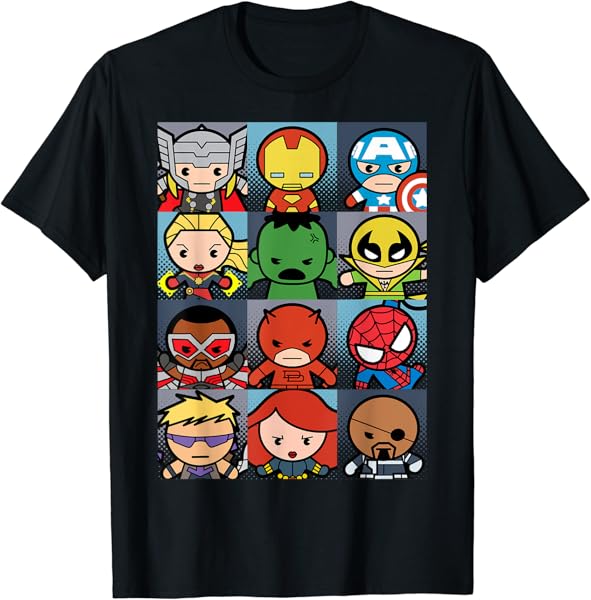 Marvel Heroes Boxed Up Kawaii Graphic T-Shirt T-Shirt