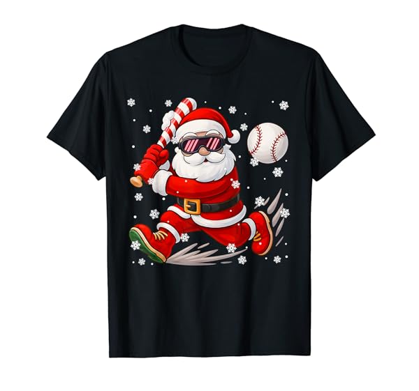 Funny Santa Baseball Christmas Pajamas Xmas Men Boy Toddlers T-Shirt